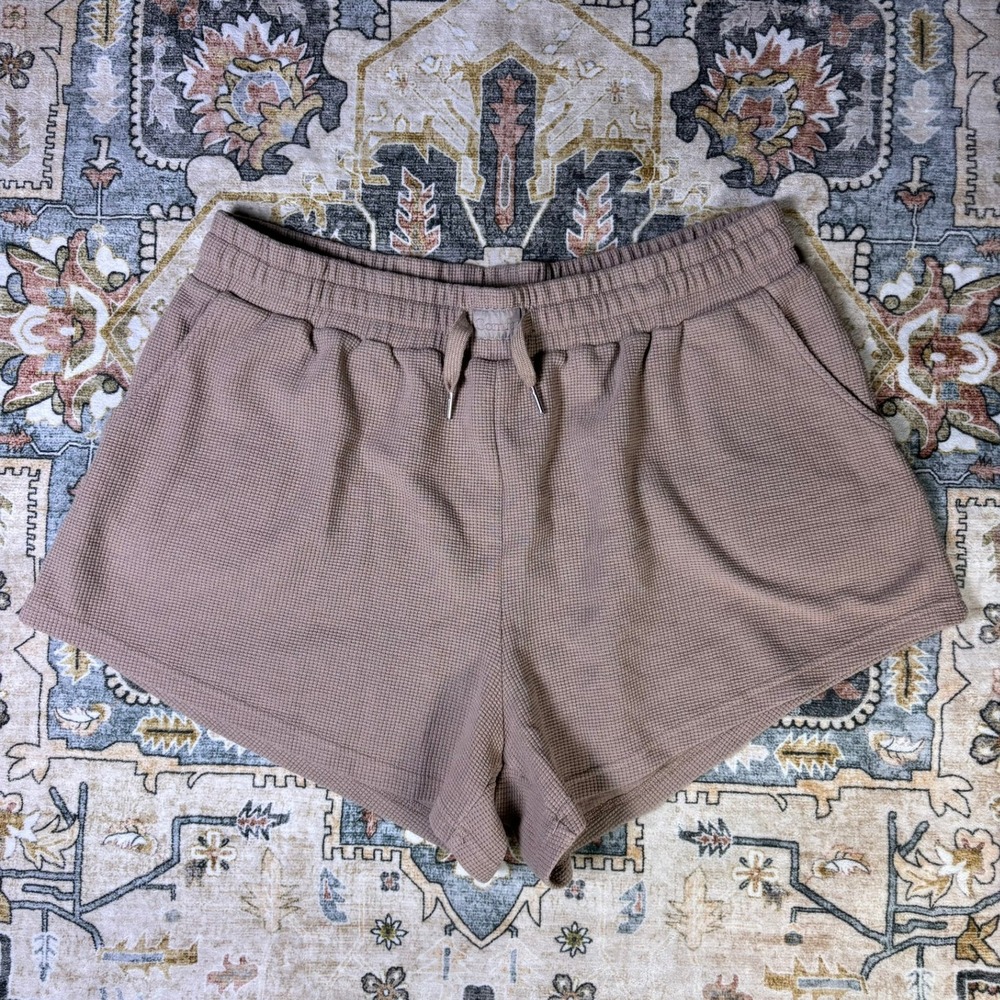 Comfrt Waffle Knit Lounge Shorts Taupe Brown Size 2XL Drawstring Thermal Pockets
